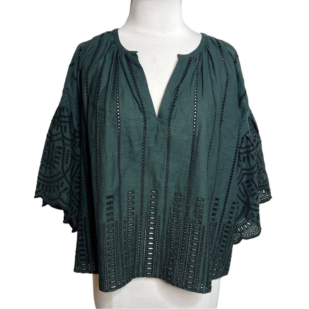 Ne Quittez‎ pas embroidered eyelet peasant top Sz S